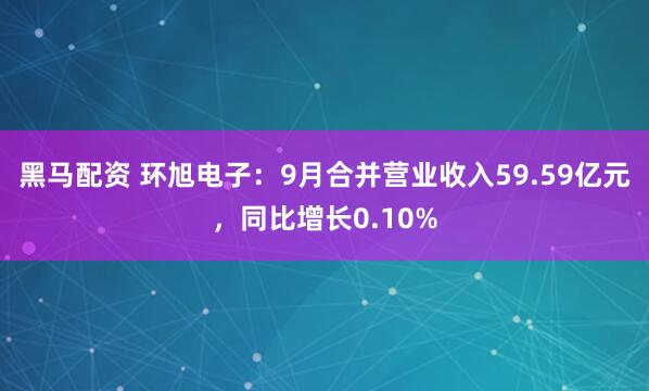 黑马配资 环旭电子：9月合并营业收入59.59亿元，同比增长0.10%