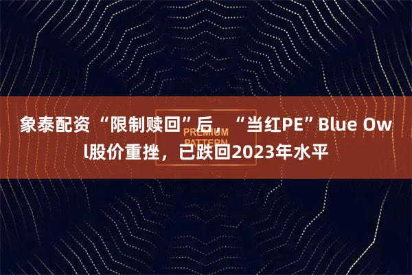 象泰配资 “限制赎回”后，“当红PE”Blue Owl股价重挫，已跌回2023年水平