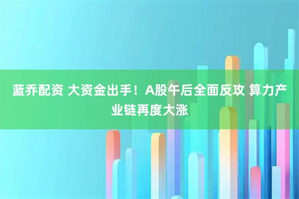 蓝乔配资 大资金出手！A股午后全面反攻 算力产业链再度大涨