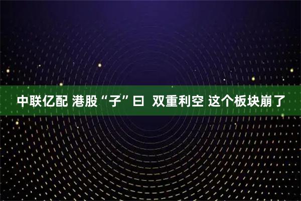 中联亿配 港股“子”曰  双重利空 这个板块崩了